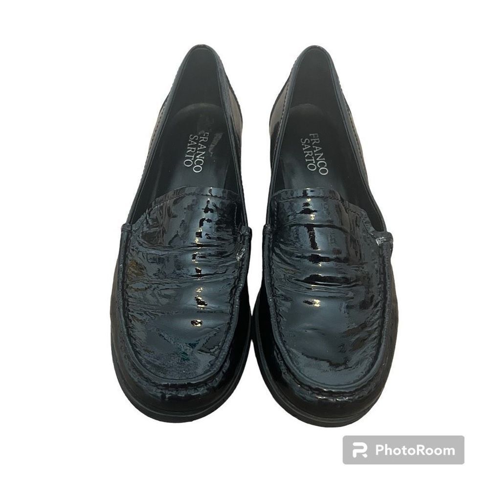 Franco Sarto Shiny Black Flat Loafers Size 7.5